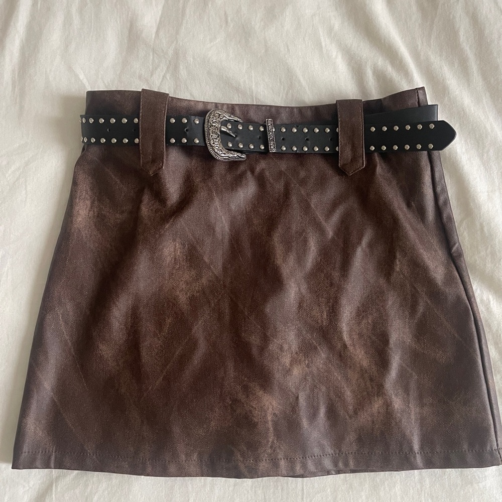 New brown faux leather skirt